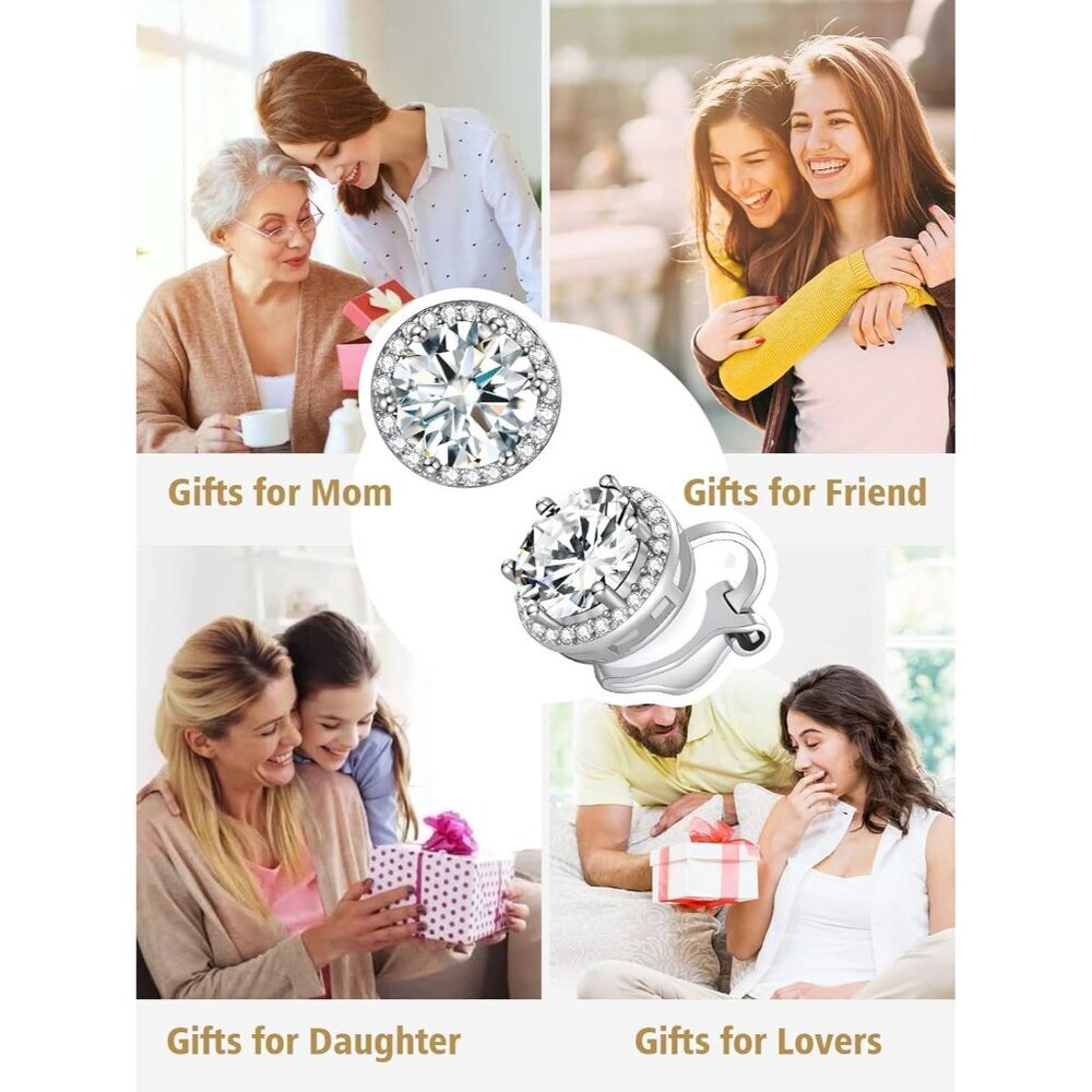 925 Silver Round Birthstone Clip-On Earrings for Women Girls Sparkling Zirconia - Picture 9 of 9